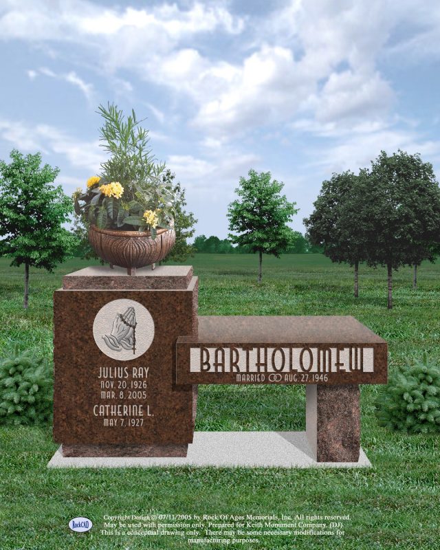 Bench Monuments Bartholomew Tombstone with Praying Hands and Rosary Beads