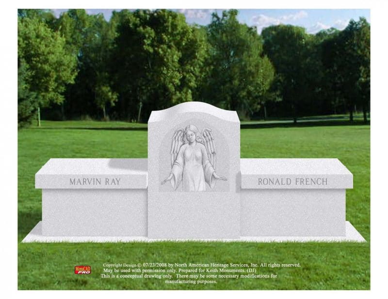 Ray French Bench Monument Large Gray Memorial with Sculpted Angel