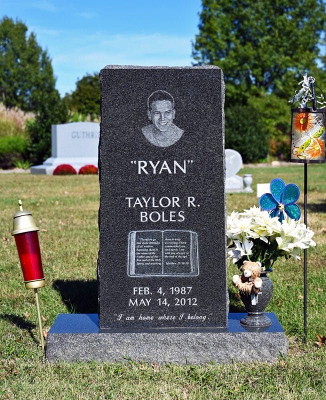 Boles Black Headstone with Portrait Etching