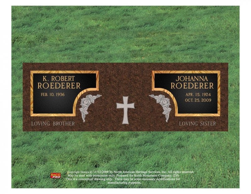 Roederer Bronze and Granite Flat Marker with Rose and Cross