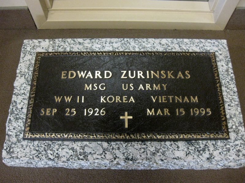 Bronze Flat Marker Zurinskas Military Memorial