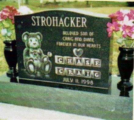 Black Infant and Child Headstone with Teddy Bear