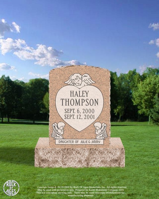 Thompson Cherubs and Heart Pink Baby Headstone