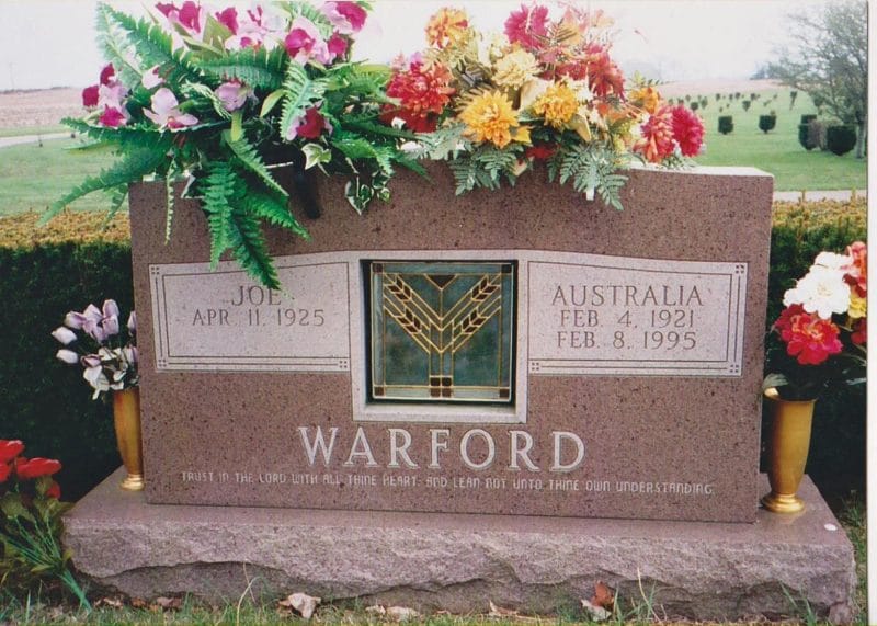 Warford Stained Glass and Pink Granite Headstone